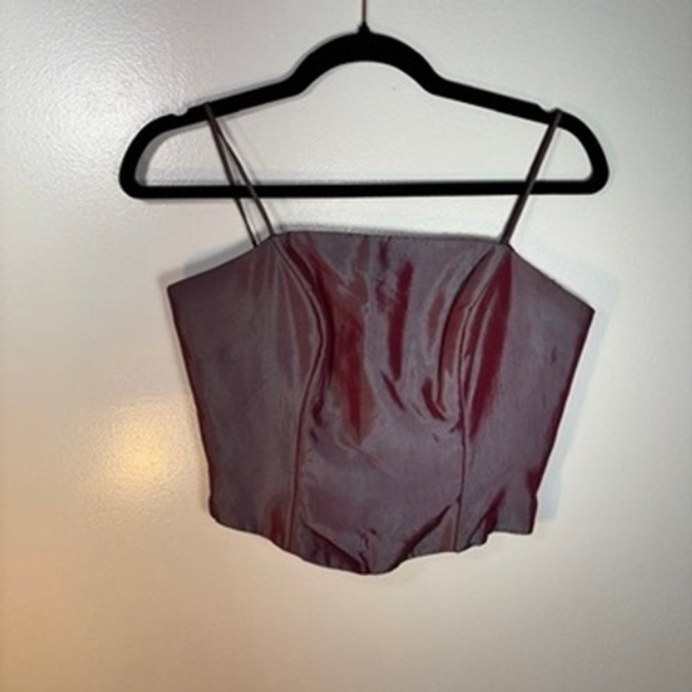JS Collections Corset Top Women Sz 2 Burgundy Iridescent Vintage Y2K Shot Silk